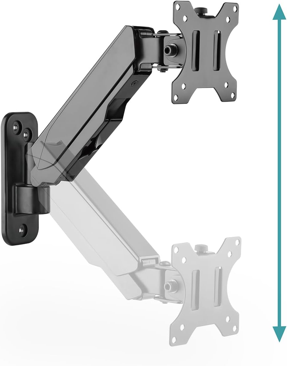 DIGITUS Monitor Bracket - Black, 17-32 Inches, Up to 8 kg, VESA 75/100, Gas Lift Height Adjustment, Swivel, Tilt, Rotate, Quick Release