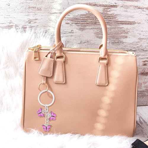 Image of 2Pcs Butterfly Keyrings For Women, Cute Keychain Girly Butterfly Keyring For Girls, Metal Key Ring Small Gift for Key Bag Purse Accessories(Pink Blue)