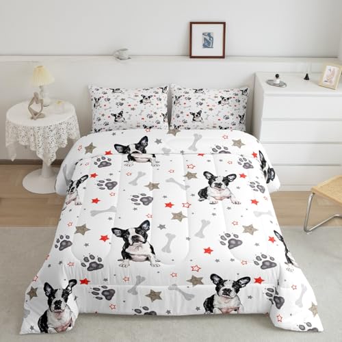 Feelyou French Bulldog Comforter Cute Dog Printed Bedding Set Animal Comforter Set for Kids Boys Girls Dog Lovers Decor Pet Dog Duvet Set Room Decor Quilt Twin Size Boys