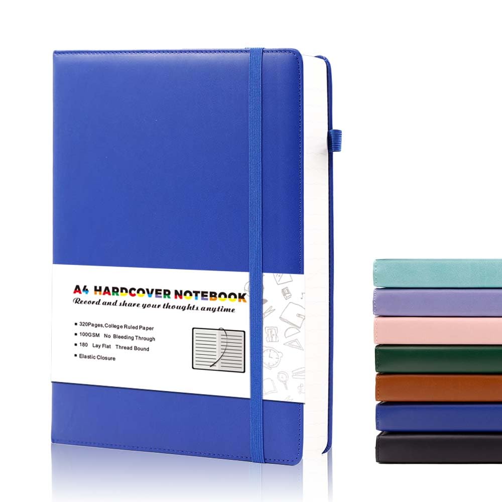 Deziliao 320 Pages Large A4 Lined Journal Notebooks with Pen Loop, Hardcover Notebook Journal for Work, 100Gsm Premium Thick Paper,8.5''×11'' College Ruled for School Work, Blue