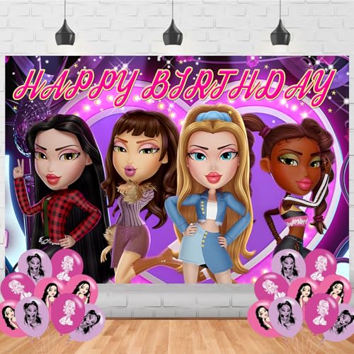 Bratzz Party Supplies5x3FT Cartoon Girls Backdrop Bratzz Girls Theme Happy Birthday Party Banner for Anime Party Decoration