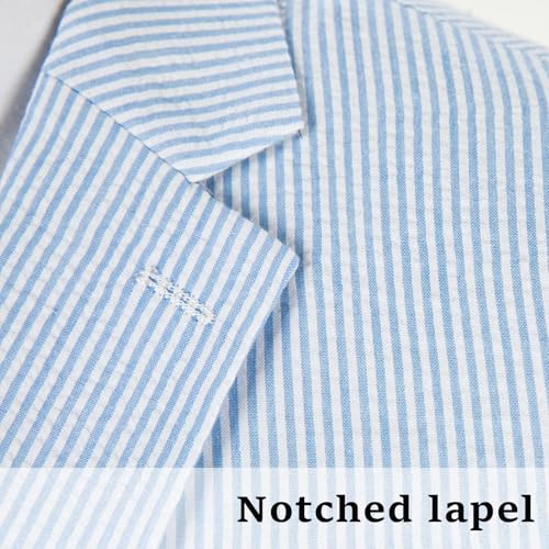 Wehilion Blue Seersucker Suits 2 Piece Casual Summer Beach Men Suits Wedding Grooms Jacket Pants Striped Suit Set4