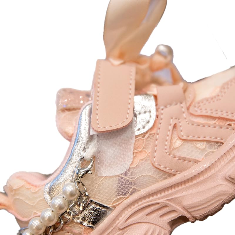 Princess Girls Sneakers Lace Breathable Pearl Chain Bowknot Birthday Decoration Luxurious Anti-Slip4