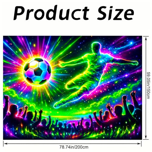 Image of Nuxovilar Neon Soccer Crowd Wall Tapestry Polyester 78.74x59.05 In | Glow Poster Trippy Wall Art Sports Decor UV Backdrop Bedroom Game Room Dorm Space Room (Soccer Kick Crowd)