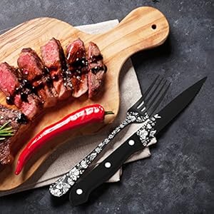 Stapava 24-Piece Black Silverware Set with Steak Knives for 4, Unique Stainless Steel Flatware Cutlery Set, Include Fork Spoon Knife Set, Mirror Polished, Dishwasher Safe Utensils Stapava 24 Piece Black Silverware Set with Steak Knives for 4 Unique Stainless Steel Flatware Cutlery Set Include Fork Spoon Knife Set Mirror Polished Dishwasher Safe Utensils