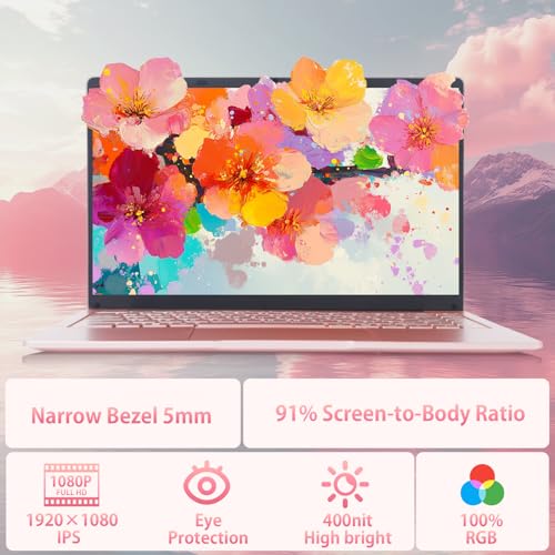 Image of 14 inch LaptopIPS FHD-Laptop,Celeron J4105 CPU (Up to 2.5Ghz),4 Core PC Computer,1920 * 1080,MS Office 2019 Pink Laptops(Rose Gold, 8GB+128GB SSD)