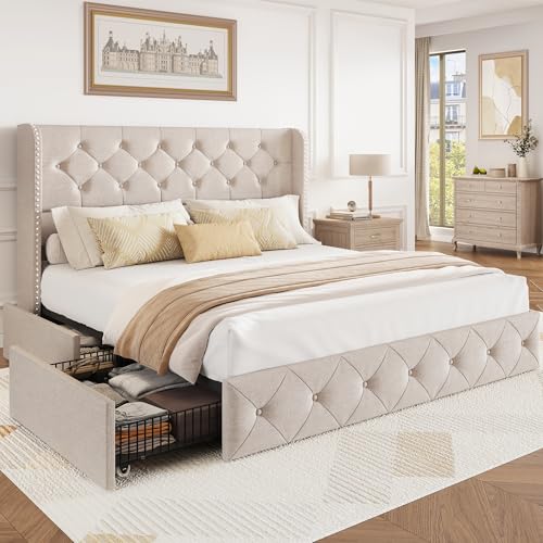 Queen Size Upholstered Bed Frame with Storage
