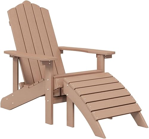 Miniatura 4 de Sillas Adirondack para patio, 2 piezas con reposapiés, HDPE marrón, silla de patio al aire libre, sillas de comedor al aire libre, sillas para