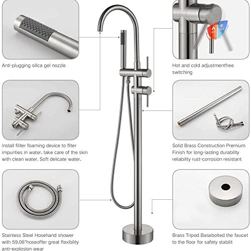 Robinet de baignoire sol cascade nickel brossé mitigeur - 7