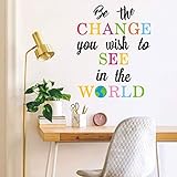 TOARTi Be The Change You Wish to See in The World Wall Decals, Inspirational Quotes Wall Stickers, Colorful Lettering Wall Art for Classroom Playroom Bedroom Decor