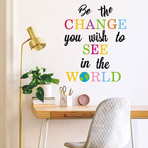 TOARTi Be The Change You Wish to See in The World Wall Decals, Inspirational Quotes Wall Stickers, Colorful Lettering Wall Art for Classroom Playroom Bedroom Decor