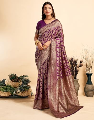 Image of SIRIL Women's Banarasi Silk Saree Pure Silk Saree With Unstitched Blouse Piece