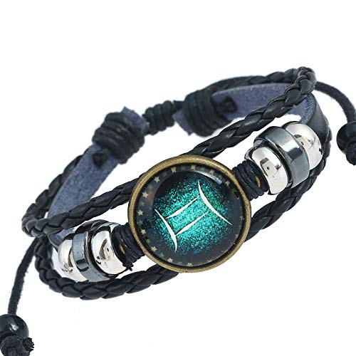 Bracelet Gémeaux en cuir tressé avec perles de constellation pour style vintage