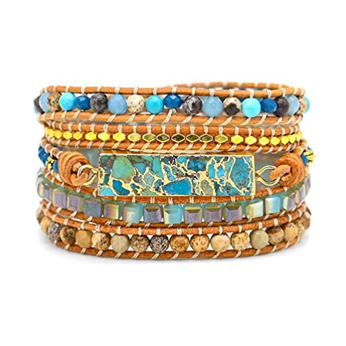 Image of Boho Stone Wrap Bracelet for Women,Turquoise Beaded Bracelet Jewelry Gift