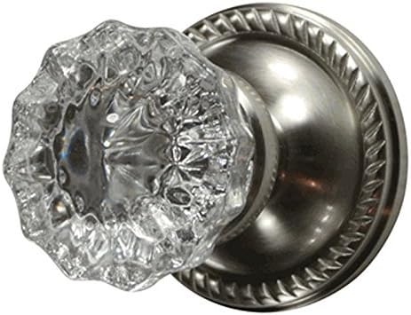 Regency Fluted Glass Door Knob Set with Georgian Roped Rosette in Brushed Nickel (Double Sided Dummy)