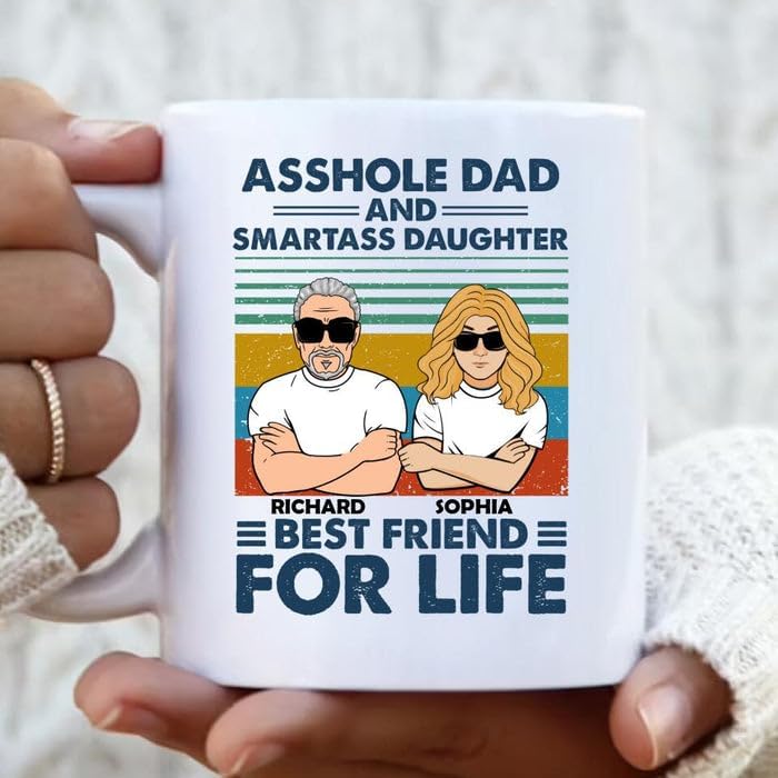 Taza de café personalizada para papá e hija, idea de regalo personalizada para el día del padre, gilipollas papá e hija Smartass, mejor amigo de por