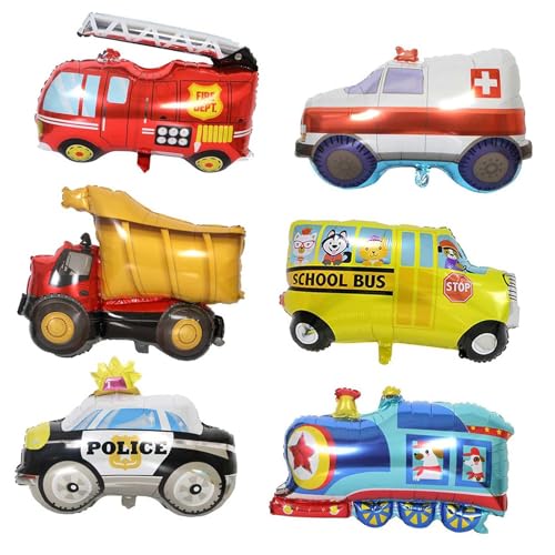誕生日 バルーン 飾り付け 男の子 乗り物 車 バルーン 巨大 くるまバルーン パトカー 6体セット救急車 消防車 バス 蒸気車 働くくるま バルーン バースデーバルーン乗り物 誕生日 男の子 風船 車 飾りセット アルミ風船