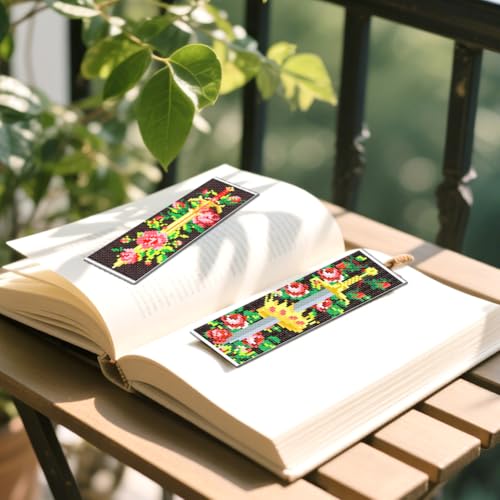 Image of FREEBLOSS 6 Set Cross Stitch Bookmark Kits Sword & Rose Pattern Stamped Cross Stitch Kit 11CT Embroidery Kit with Instructions for Adults Beginners 20x6cm /8x2.4inch