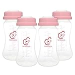 NENESUPPLY Breastmilk Storage Bottles Collection for Spectra S1 S2 Motif Luna Breast Pumps 4 pc 9oz 280ml with Collar and Sealing Disc. Replace Spectra Bottles for Pumping Wide-Mouth