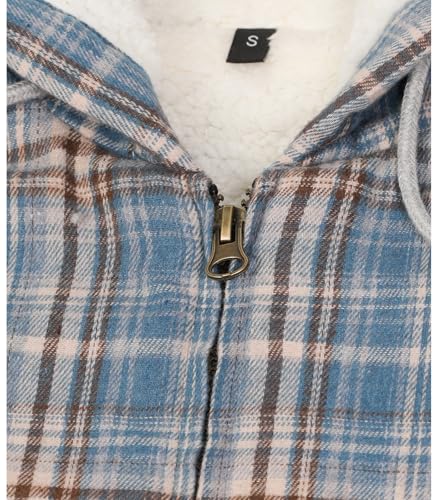 Lisskolo Women Sherpa Flannel Jacket Warm Fleece Lined Plaid Full Zip Flannel Shirt Jacket with Hood4