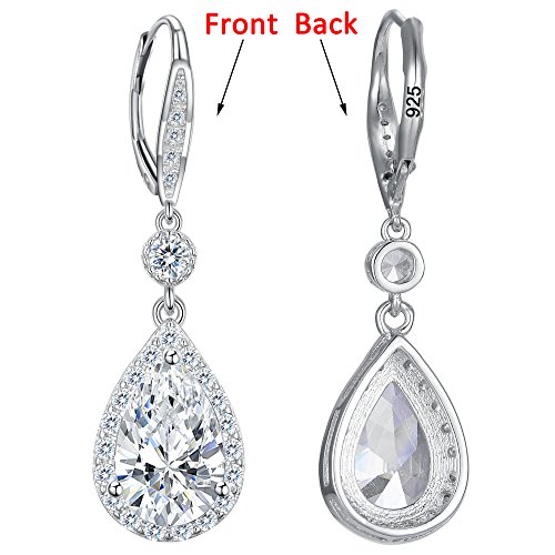 Elequeen Teardrop Lever-Back Dangle Earrings 925 Sterling Silver Full Cubic Zirconia Bridal Long Earrings For Women Girls, Valentine's Day/Mother's Day/Christmas Jewelry Gift For Girlfriend/Mom #TOP3