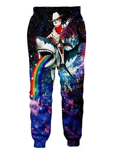 image for RAISEVERN Unisex Sweatpants Colorful Starry Sky Rainbow Shark & Magic 