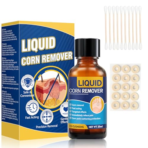 Liquid Corn Remover for feet Extra Strength, Fast Acting Corn Removal, for Corn, Warts, Calluse and Thorns 20ML Liquid with 15PCS Cushions, 10PCS Swabs (20g)
