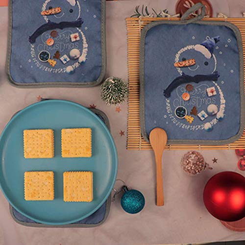 Win Change Heat Resistant Potholders Hot Pads-6 Kitchen Pot Holders Set With 2 Pan Hot Handle Holders Trivet For Cooking And Baking,With Recycled (Christmas Snow Blue, 8) #TOP2