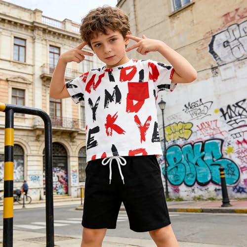 Image of Size 6-12 Years Boys Summer Fall Outfits Set 2PCS Short Sleeve T-Shirt & Shorts Sets Teen Fashion Clothing Sets