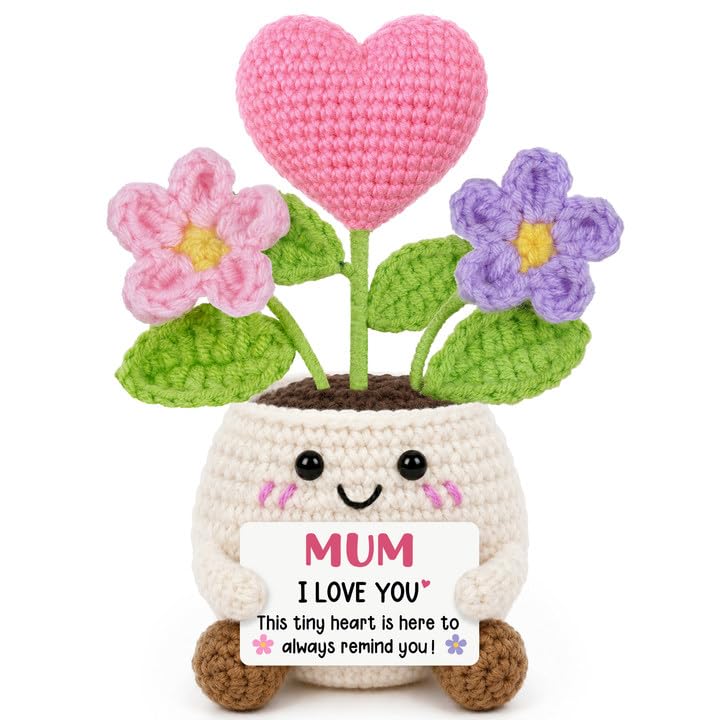 Mum Birthday Gift, Gifts for Mum - I Love You Handmade Crochet Heart Flower
