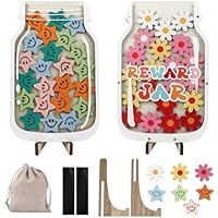 2 Pack Reward Jar with Star and Flower Tokens for Children, Magnetic Reward Behavior Jar for Kids Motivate Good Behavior, Rewards Incentive Chart and Token for Home and Classroom