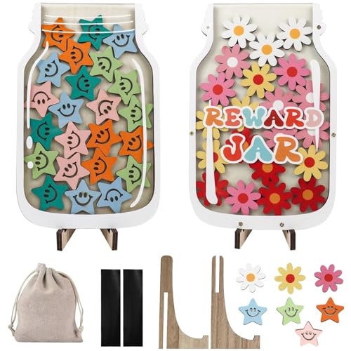 2 Pack Reward Jar with Star and Flower Tokens for Children Magnetic Reward Behavior Jar for Kids Motivate Good Behavior Rewards Incentive Chart and Token for Home and Classroom