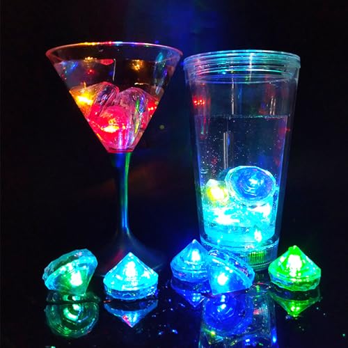 CYIOU 12 Stück Leuchtende Eiswürfel Diamant Led Eiswürfel Leuchtwürfel Badewanne Led Eiswürfel für Bars Partys Hochzeiten Clubs Champagner -Turmdekorationen Partybeleuchtung