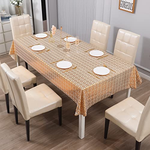 Image of HOKIPO PVC Dining Rectangular Table Cover 6 Seater, 54X78 Inches (Ar-4349-D1),Gold