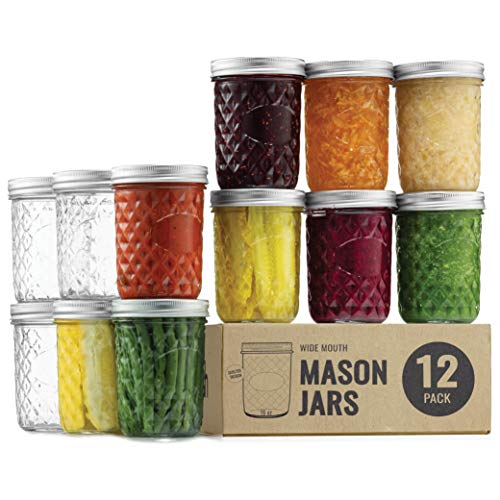 Wide Mouth Glass Mason Jars, 16 Ounce Glass Canning Jars with Silver Metal Airtight Lids and Bands with Chalkboard Labels, for Canning, Preserving, Meal Prep, Overnight Oats, Jam, Jelly, (12 Pack)