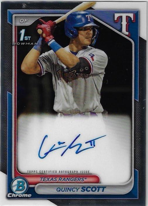 Quincy Scott Autographed 1st Bowman Chrome Prospects Rookie Auto Collectible Baseball Card - 2024 Bowman Baseball Card #CPA-QS (Rangers)