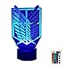 Attack On Titan 3D Illusion Lampada da tavolo Captain Levi Figure Wings of Liberty Lampada a led 3D Luce notturna con 16 colori Cambia effetto Sensore tattile e telecomando Home Office Camera da