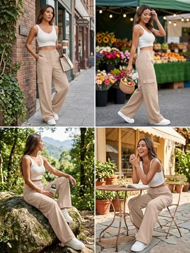 Image of GRECIILOOKS Cargo Pants For Woman | Trousers For Womans |High Waist Cotton Trouser for Women - Flared Parachute Pants with Side Pockets |Womens Cargo Pant | Elegant for College & Events (Available in Plus Size)