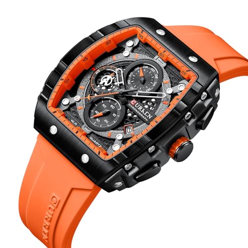 Image of PASOY Luxury Chronograph Watches for Mens Rubber Strap Black Waterproof Date Analog Quartz Watch