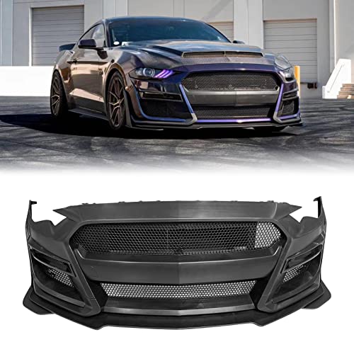FREEMOTOR802 Front Bumper Fits 2018-2023 Ford Mustang | GT500 Style Front Bumper Cover Replacement Full Conversion Kit with Lip, Grilles, Fog Light Covers Black Primer PP