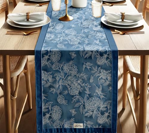 Vargottam Decorative Table Runner - Double-Layered Cotton - 14 x 90 Inch with Elegant Border - Durable, Eco-Friendly - for Rustic, Boho & Modern Décor - Floral