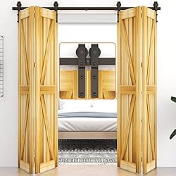LTIYITL 183CM /6FT Herraje Para Puerta Deslizante Doble Plegable, Fácil de Instalar como UN kit de Hardware de 4 Puertas, Adecuado Para Puertas 150-160CM