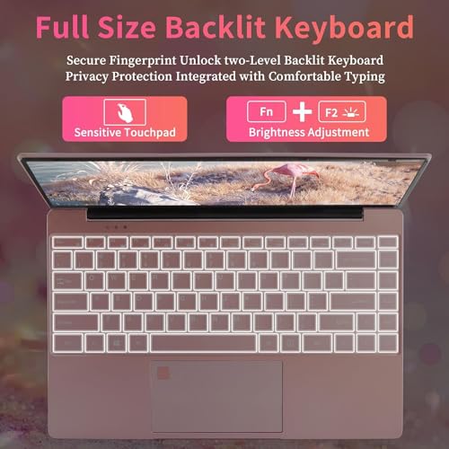 Image of BINTEC 14 inch 4K Laptop,3840x2160Pixels, Celeron N95 (up to 3.4GHz) Notebook PC,16GB DDR4 Ultrabook,180Open and Close,Backlit Keyboard, WiFi,USB,Bluetooth (Rose Gold /16G+960GB SSD)