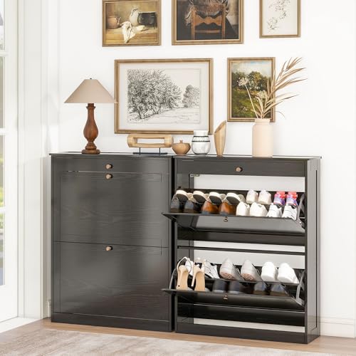 Wood Shoe Storage Cabinet, Hidden Shoe Rack Cabinet with 2 Flip Drawers - image 3