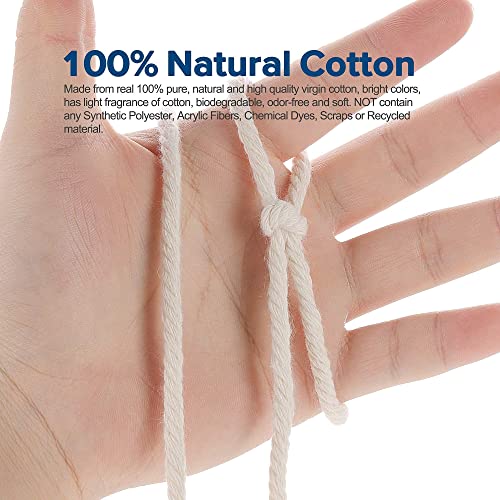 Venroii Macrame Cord 4Mm X 547Yards, 100% Natural Cotton Macrame Craft Rope, 4 Strand Twisted Soft Cotton Cord For Handmade Wall Hanging, Dreamcatcher, Plant Hangers, Knitting, Craft Cord #TOP2