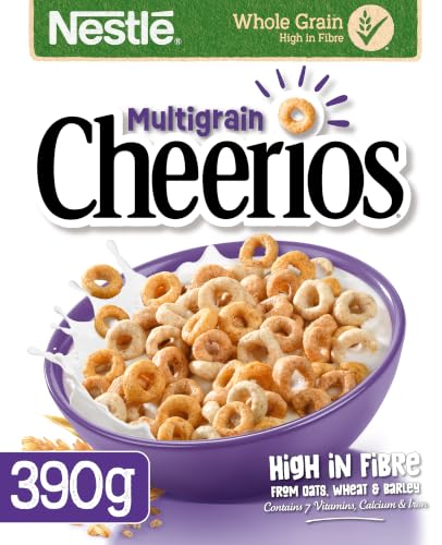 Nestlé Cereals - Cheerios Breakfast Cereal - Multigrain Hoops Made With Oats Wheat and Barley - High Fibre No Added Sugar - 390g
