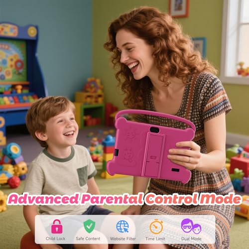 Image of DIGITHINK Kids Tablet 7 inch 3-9 with Protective Case, 4GB RAM 32GB ROM, Toddler Tablets, Andriod Educational Learning Device,Prarent Control, Netflix,YouTube,aiwawa apps (Rose Red)