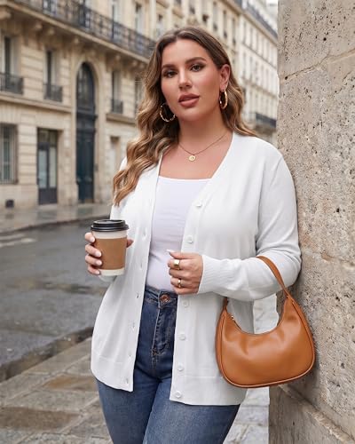 Image of TIANZHU Plus Size Cardigan for Women Button Open Front Long Sleeve V Neck Comfy Lightweight Sweaters XL-4XL