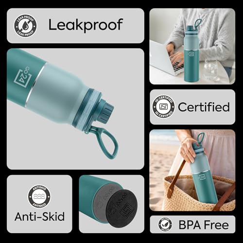 Image of Go24 pexpo Sipper Water Bottle 740ml ISI Certified Stainless Steel Flask with Sipper Cap | 3 Layer Insulation | 2-Year Warranty |for Home, Office, Gym, Travelling | BPA Free |Austin | Green
