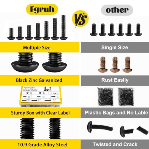 Image of 380PCS M5 Hex Button Head Screws Assorted Kit, M5x8 /12 /16 /20 /25 /30 mm | Metric M5-0.8 Screws, Nuts and Washers Assortment Kit,10.9 Grade Alloy Steel Black Zinc Plated 5mm Bolt Set for 3D Printer